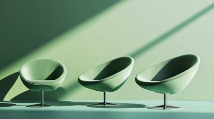 Leinwandbilder - A well-balanced digital design of stylish green chairs with different bases, each featuring an empty text area for customization. A sleek and modern furniture advertisement