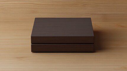 Poster - Closed dark brown square box on wooden surface.