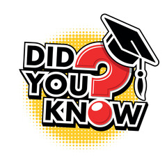 Fototapete - Did you know. Web banner, idea box, quote for interesting fact with academic cylinder and question mark. Vector in comic book style on transparent background