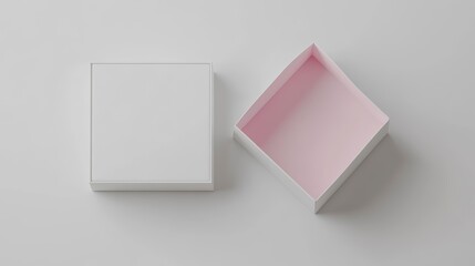 Aufkleber - White square box with pink interior, open and closed, on white background.