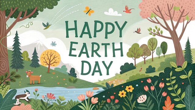 happy earth day poster or banner with illustration