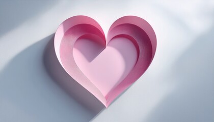 Aufkleber - soft pink paper heart shape with delicate shadows on white background, minimalistic romantic concept for love themed design