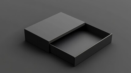 Aufkleber - A sleek, black box with a slightly open drawer, set against a dark gray background.