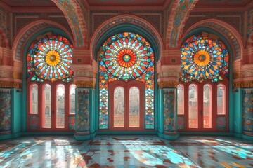 Poster - A beautiful interior with vibrant colors and stained glass windows