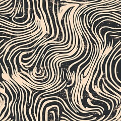 Poster - Seamless Woodcut Pattern Flowing River Currents Design