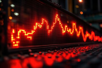 Aufkleber - a bright red lit graph is displaying financial market data