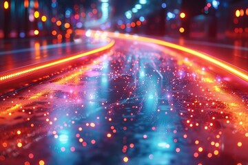 Poster - Abstract depiction of a futuristic city street at night
