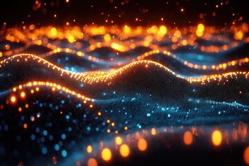 Poster - Abstract digital art shows waves of lights with dots