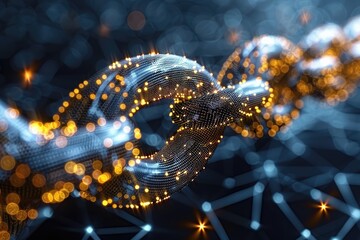 Poster - Abstract digital chain with glowing lights and connections on dark backdrop