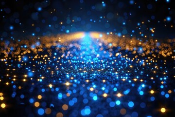 Poster - Abstract landscape with blue and golden bokeh lights spreading