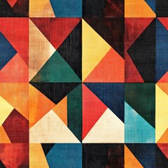 Poster - Woodcut Geometric Overlays Vibrant Seamless Pattern Design for Fashion Interiors and Branding