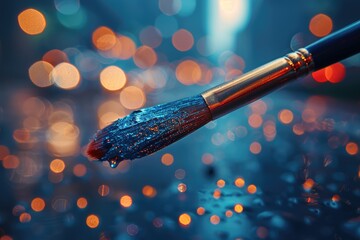 Poster - A close up shot of a paintbrush with vibrant paint