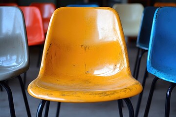 Poster - a close up shot of colorful plastic seating objects