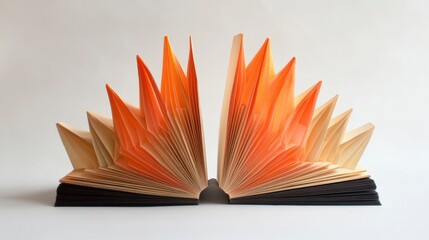 Aufkleber - Open book with orange and beige folded pages forming a flame-like shape against a white background.