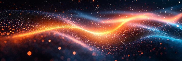 Poster - Informational infinity and data flow are integral to the concept of AI technology, which involves digital communication, 5G, and science, often depicted as wavy lines and a 3D big data digital funnel