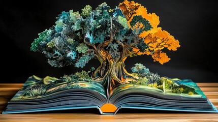 Aufkleber - Pop-up book depicting a tree showcasing the four seasons.