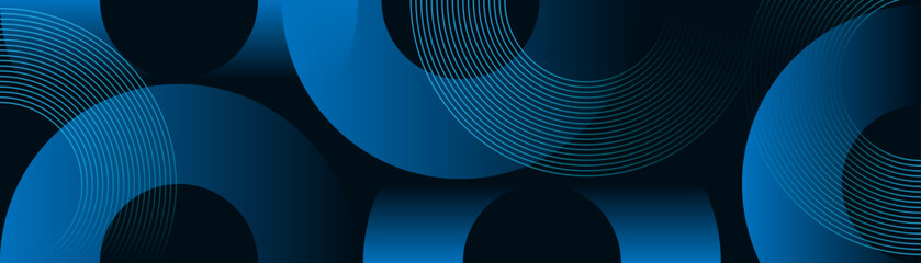 Poster - modern shiny blue circle lines pattern abstract glowing geometric lines