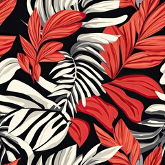 Poster - Bold Tropical Leaves and Zebra Print Seamless Pattern Design for Fashion Home Decor and Branding