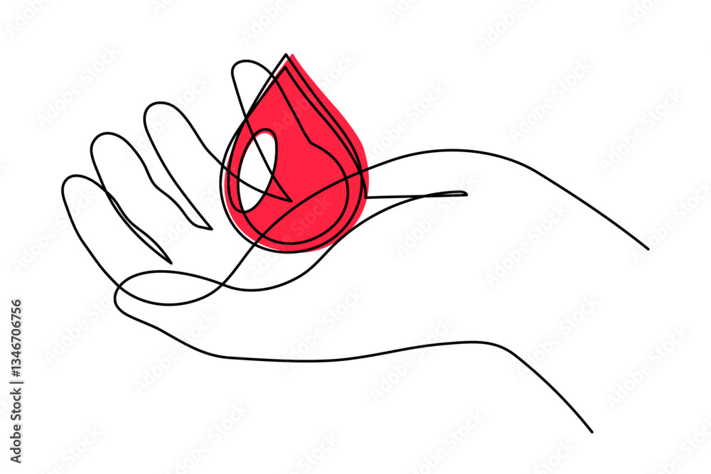 World Blood Donor Day one line art, giant droplet continuous contour ...