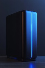 Poster - Sleek black computer tower with blue LED light on desk