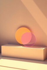 Wall Mural - Abstract geometric shapes cast shadows in soft pastel colors creating a serene minimalist scene