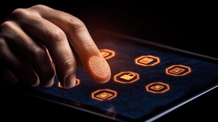 Poster - Secure Online Payment Concept with Fingerprint Authentication on Digital Tablet Screen