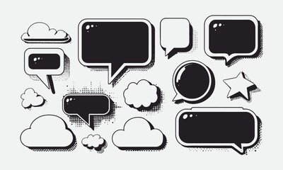 Fototapete - A modern vector-style illustration of various comic speech bubbles with halftone shadows, easily editable.