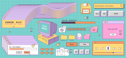 Aufkleber - big sticker collection in trendy retro y2k style. old computer aesthetic.retro user interface. glamo