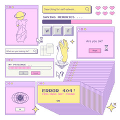 Aufkleber - trendy y2k sticker set. old computer aesthetic.retro user interface windows, errors, buttons for mus