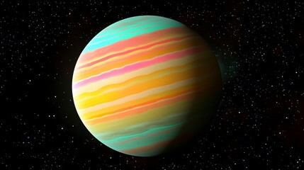 Poster - Colorful striped planet in space.