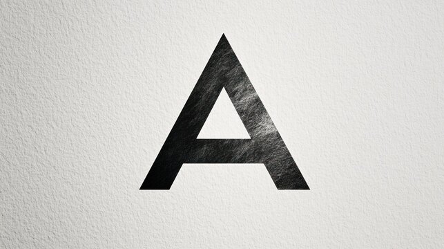 Black letter A on white textured background. Alphabet type, typography background