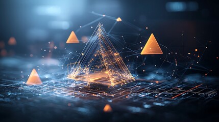 Poster - Abstract digital pyramid, intricate network, glowing technology