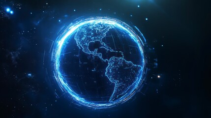 Fototapete - Futuristic glowing digital Earth globe with network connections.
