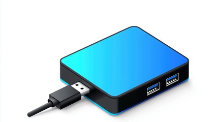 Poster - A modern USB hub with a sleek blue design and multiple ports for connecting devices.