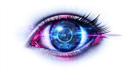 Poster - A futuristic eye design with circuit patterns, emphasizing technology and vision in a vibrant, digital style.