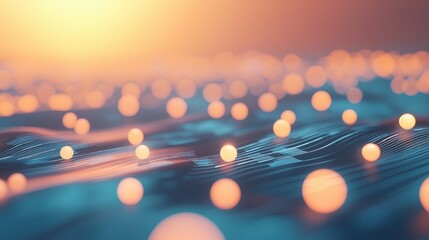 Aufkleber - Abstract blurred image with glowing orbs and soft waves, evoking a dreamy, ethereal atmosphere at sunset.