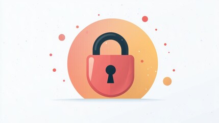 Poster - A digital illustration of a red padlock set against a circular background with abstract shapes, symbolizing security and protection.