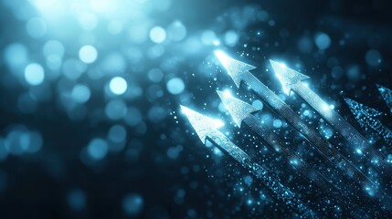 Aufkleber - Abstract blue background featuring glowing arrows and bokeh effects, conveying a sense of direction and movement.