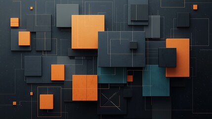 Poster - Abstract geometric shapes, dark colors, interconnected squares