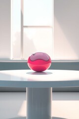Wall Mural - Stylish pink sphere on a minimalist table illuminated by natural light