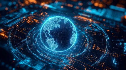 Poster - Global network connection, digital earth, futuristic technology.