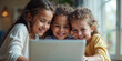 © budistwn - Family of girls smil AIing and looking at a laptop. Generative
