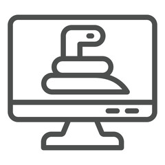 Poster - Monitor screen and snake line icon, hacker attacks concept. Vector graphics. Display with worm virus sign on white background, outline style icon for mobile or web design.