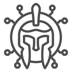 Poster - Medieval helmet with connection line icon, hacker attacks concept. Vector graphics. Greek warrior hat trojan, antivirus sign on white background, outline style icon for mobile or web design.