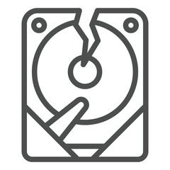 Fototapete - Hard disk drive breakdown line icon, hacker attacks concept. Vector graphics. Data loss, crack on storage sign on white background, outline style icon for mobile or web design.