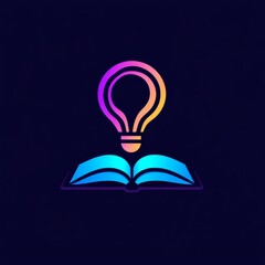 Fototapete - Illuminating Knowledge: A neon-glowing book with a lightbulb representing learning and inspiration.