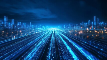 Aufkleber - Futuristic city highway at night with glowing lines.