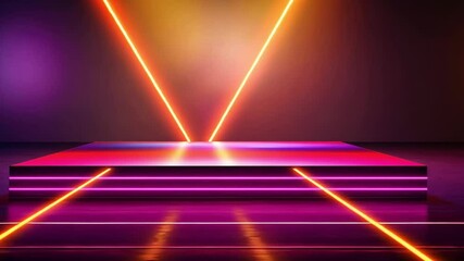 Poster - Vibrant Stage with Colorful Neon Lights Dynamic Atmosphere of Purple and Yellow for Captivating Performances and Events, Creating Excitement and Anticipation.