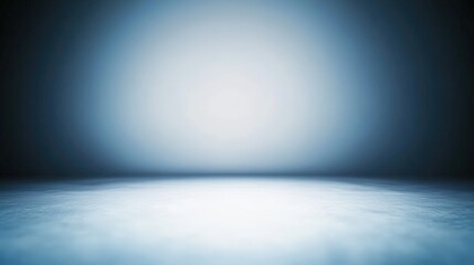 Poster - A dimly lit empty room with a central light source illuminating a gradient effect from bright to dark blue creating a dramatic atmospheric scene