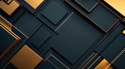 Poster - Abstract Geometric Background with Overlapping Dark Grey and Gold Squares and Rectangles Creating a Textured 3D Effect Ideal for Design Projects